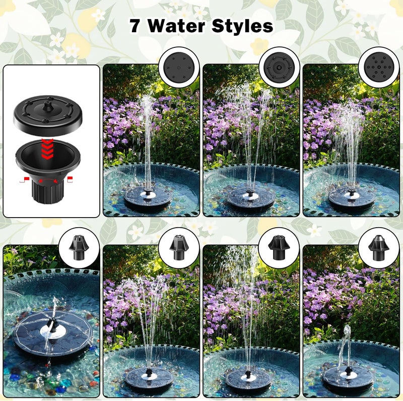 Yzert Solar Fountain Glass White Flower, 3.5W Bird Bath Fountains Solar Power No Battery with 4 Fixed Rods & 7 Nozzles, Solar Fountain Pump for Bird Bath, Garden, Outdoor, Pond, Pool,Hummingbird - Image 3